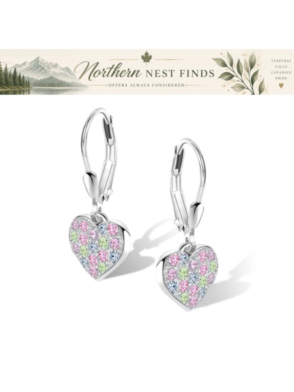 Sterling Silver Heart Dangle Leverback Earrings for Women